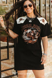 BLACK RODEO SHOW EMBROIDERED & PRINTED CREAM WESTERN YOKE SHORT SLEEVE T-SHIRT DRESS