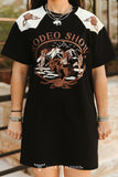 BLACK RODEO SHOW EMBROIDERED & PRINTED CREAM WESTERN YOKE SHORT SLEEVE T-SHIRT DRESS