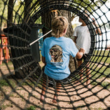 Burlebo Youth Short Sleeve Tee - Mallard Camo Dog - Heather Periwinkle
