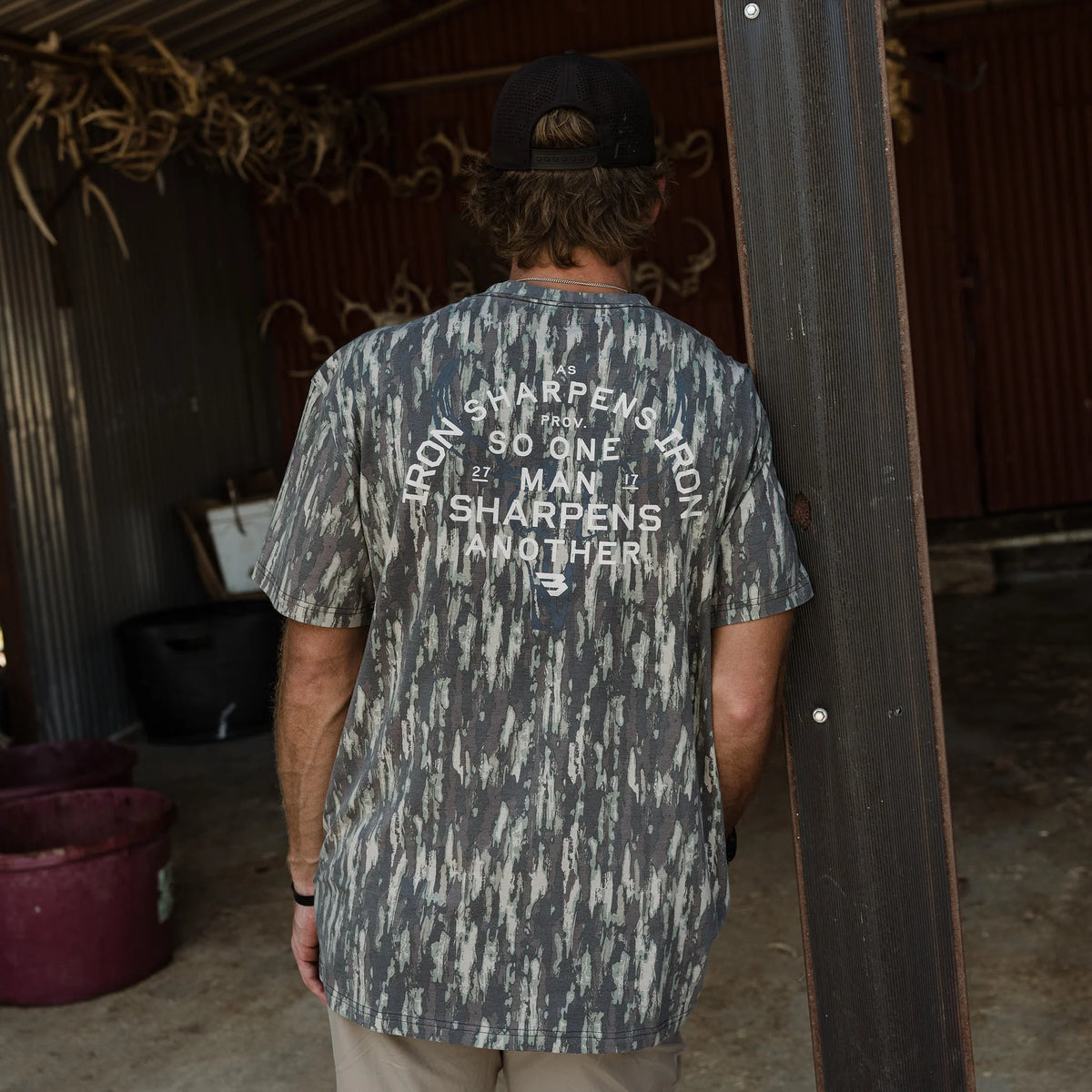 BURLEBO VINTAGE WASHED GRAPHIC TEE - PROVERBS 27:17 - MIDLAND CAMO