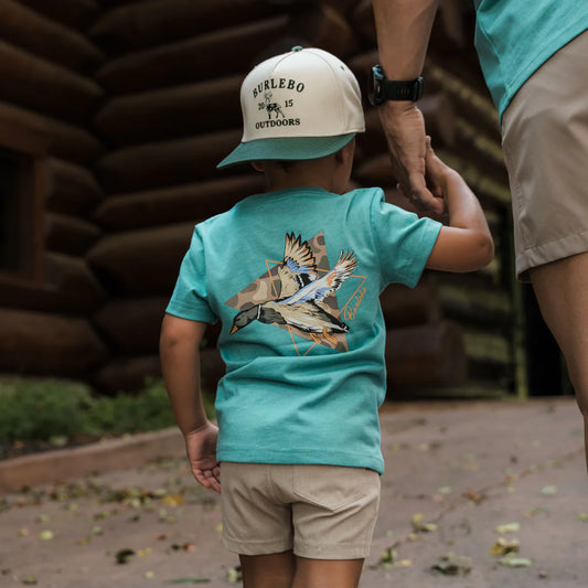 Burlebo Youth Short Sleeve Tee - Pintail Triangle Duck - Heather Cyan