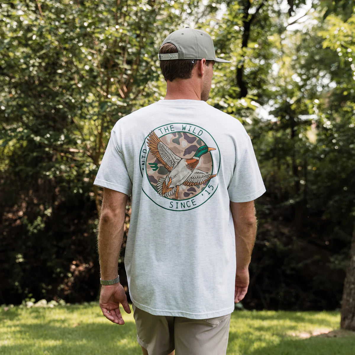 Burlebo Adult Short Sleeve Tee - CAMO MALLARD DUCK - HEATHER ASH GREY