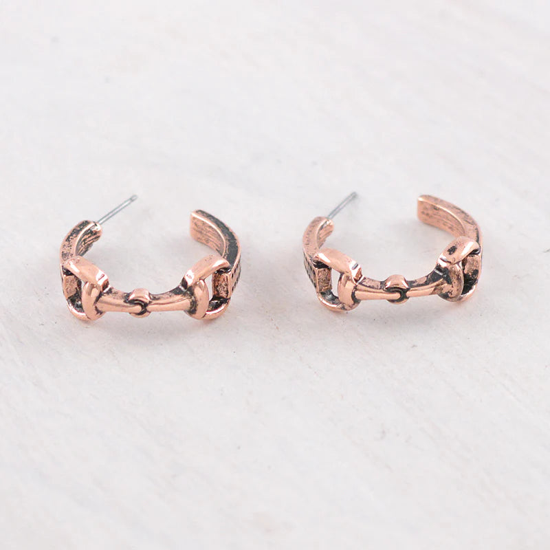 WESTERN COPPER HORSE BIT HOOP EARRINGS