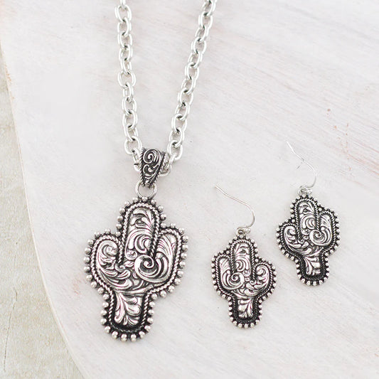 WESTERN TOOLING CACTUS NECKLACE SET
