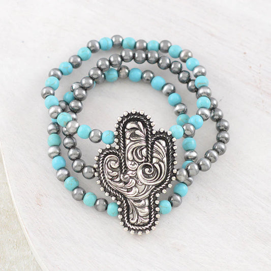 WESTERN TOOLING CACTUS NAVAJO BEAD STRETCH BRACELET