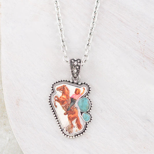 WESTERN VINTAGE COWGIRL PENDANT NECKLACE