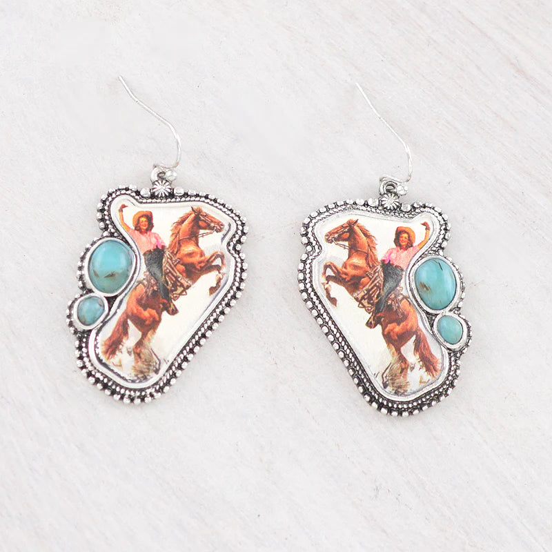 WESTERN VINTAGE COWGIRL SILVER HOOK EARRINGS