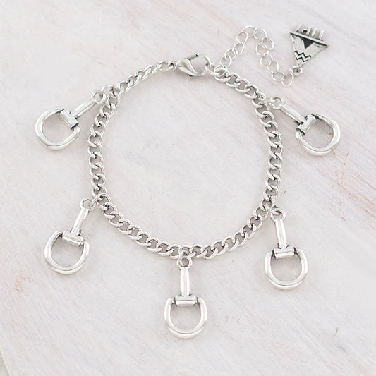 WESTERN SILVER HORSE BIT CHARM BRACELET