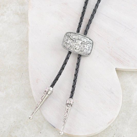 WESTERN STEER BUCKLE CONCHO BOLO NECKLACE
