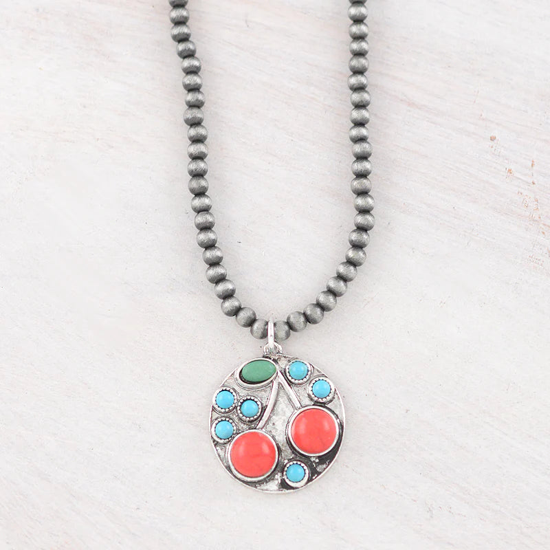 WESTERN TURQUOISE CHERRY PENDANT NECKLACE