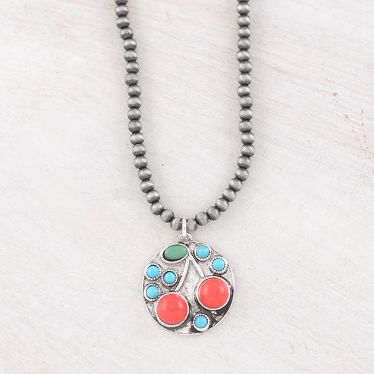 WESTERN TURQUOISE CHERRY PENDANT NECKLACE
