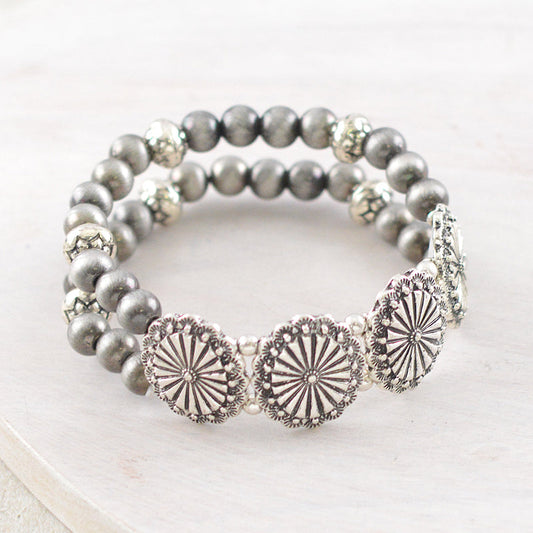 WESTERN CONCHO SILVER NAVAJO PEARL BEAD BRACELET