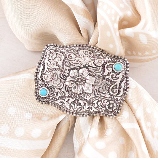 WESTERN FLORAL TOOLING CONCHO SCARF SLIDE