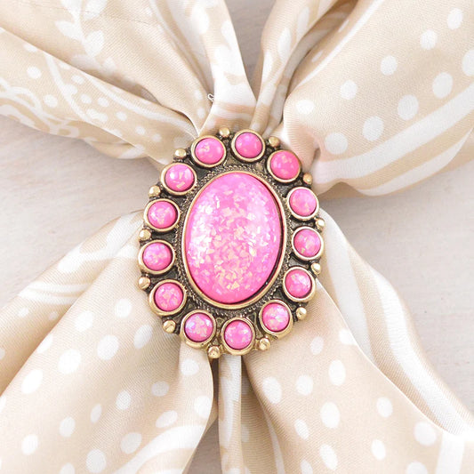 WESTERN NEON PINK STONE CONCHO SCARF SLIDE