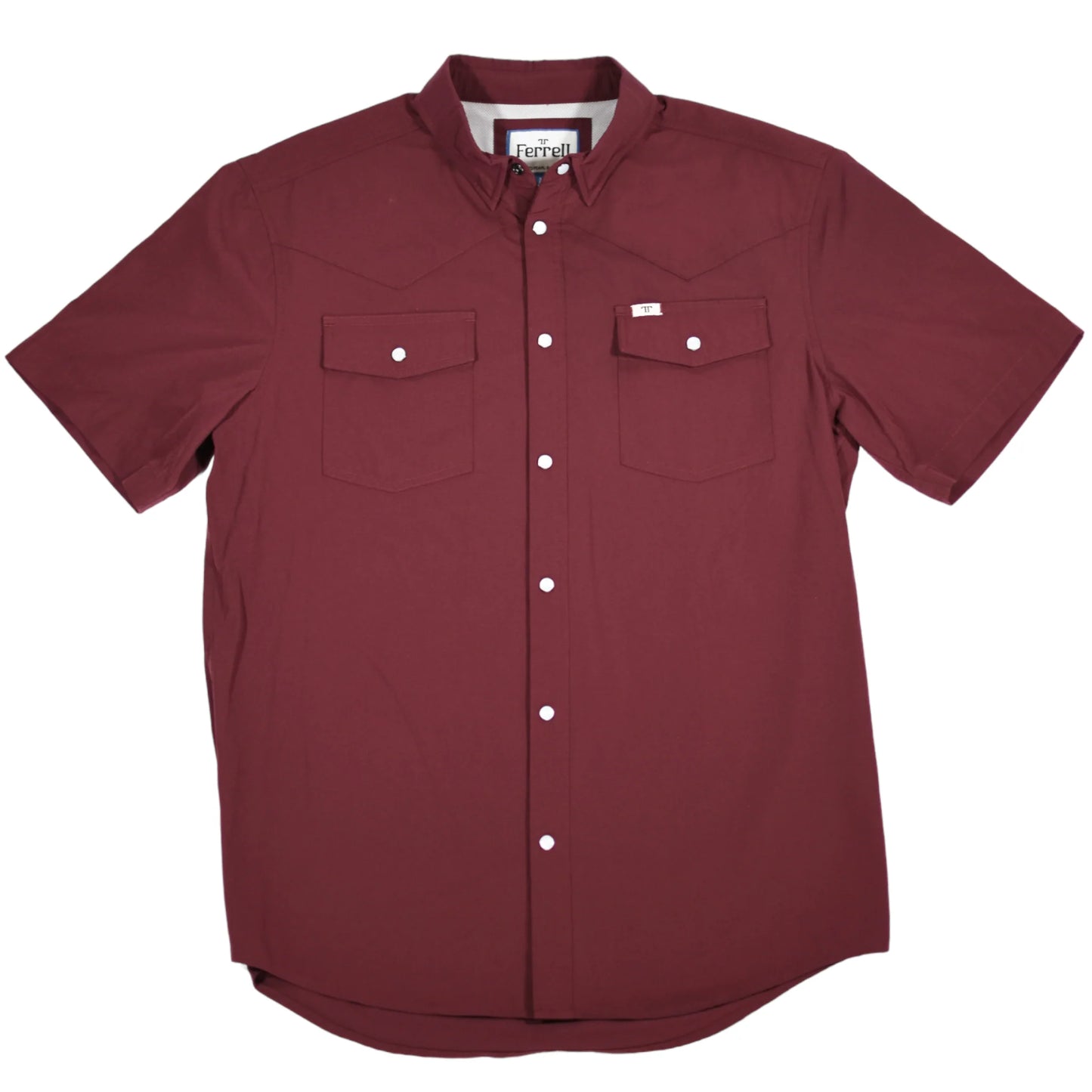 FERRELL MEN'S MAROON SHORT SLEEVE SNAP SHIRT
