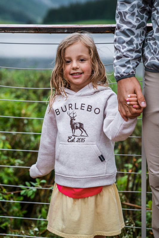 BURLEBO YOUTH FLEECE HOODIE WHITETAIL DEER HEATHER OATMEAL