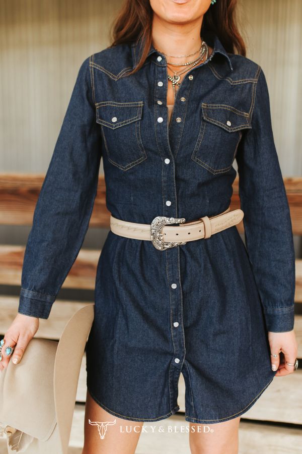 CLASSIC WESTERN BUTTON DOWN LONG SLEEVE DENIM DRESS