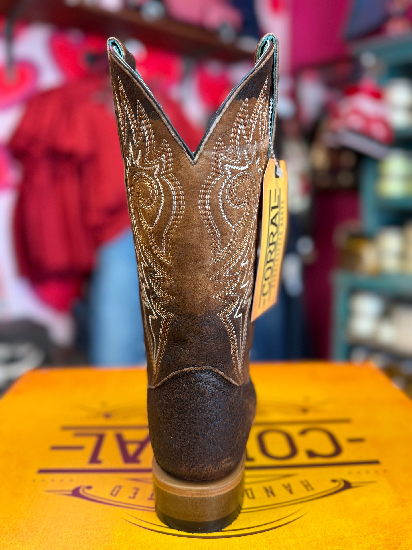CORRAL WOMEN'S BROWN FLAMES EMBROIDERY SQUARE TOE WESTERN BOOT - Z5442