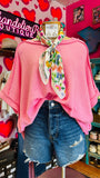 RAISED RIB CUFF SLEEVE RAW EDGE TOP - PASTEL PINK