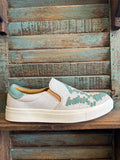VERY G WOMEN'S MARIAN CREAM TURQUOISE SLIP ON SHOE