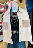 CREAM UTILITY JACKET WITH FRONT FRINGE