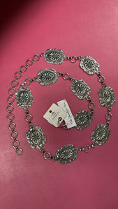 Western Rectangle Floral Blossom Silver Concho Belt