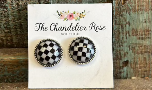 WESTERN CHECKERED POST STUD EARRINGS