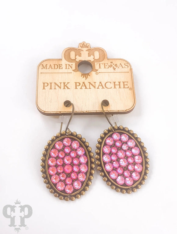 PINK PANACHE BRONZE SMALL OVAL PINK LOTUS CRYSTAL EARRINGS - 0BPLD