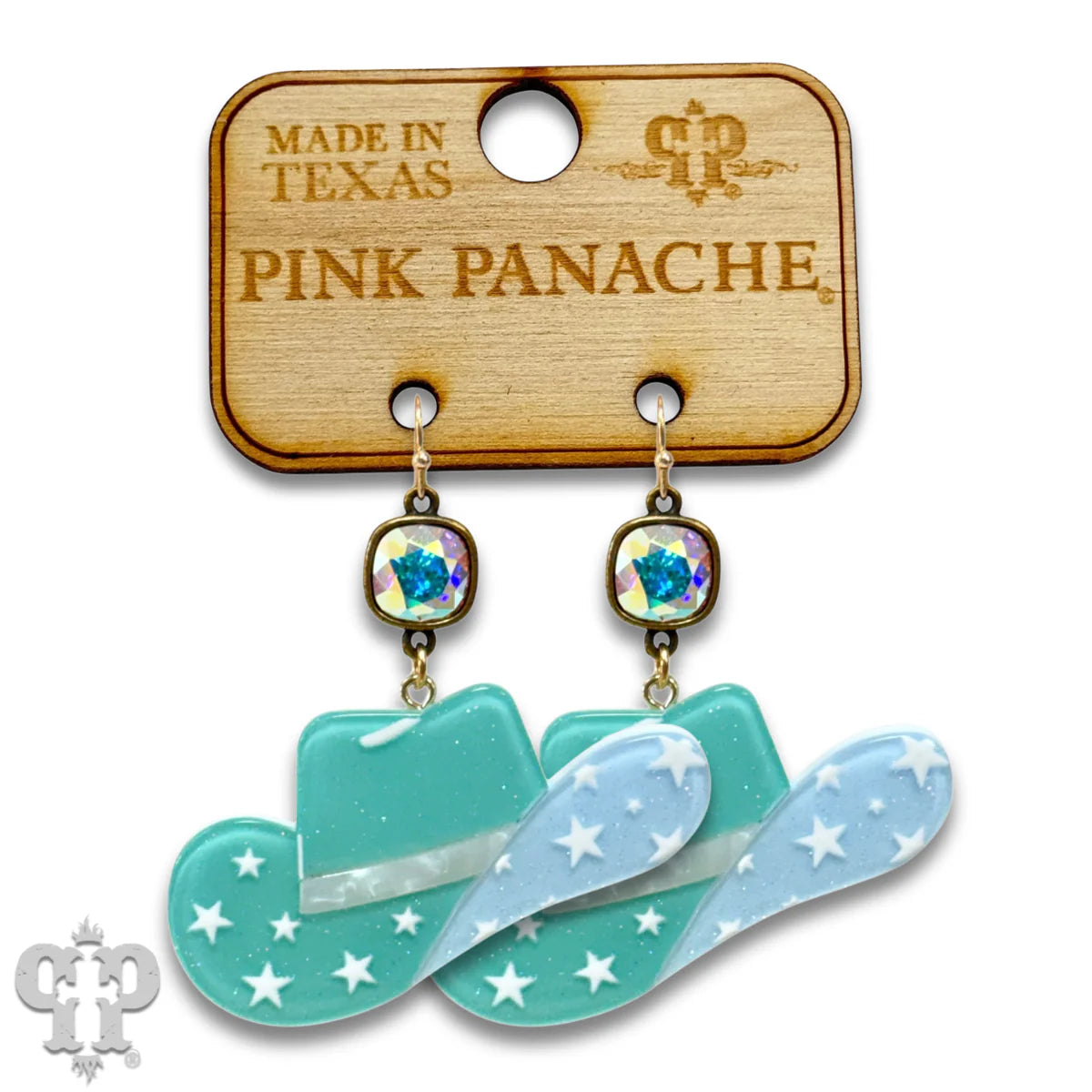 PINK PANACHE BLUE STAR COWBOW HAT WITH CRYSTAL EARRINGS - E441BLU