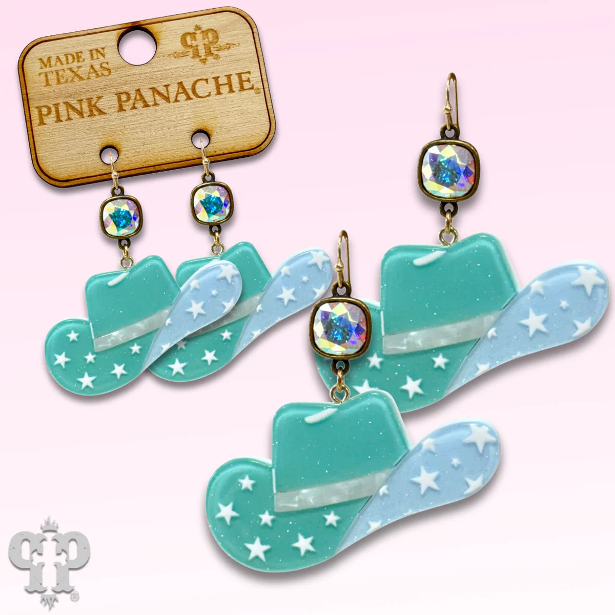 PINK PANACHE BLUE STAR COWBOW HAT WITH CRYSTAL EARRINGS - E441BLU