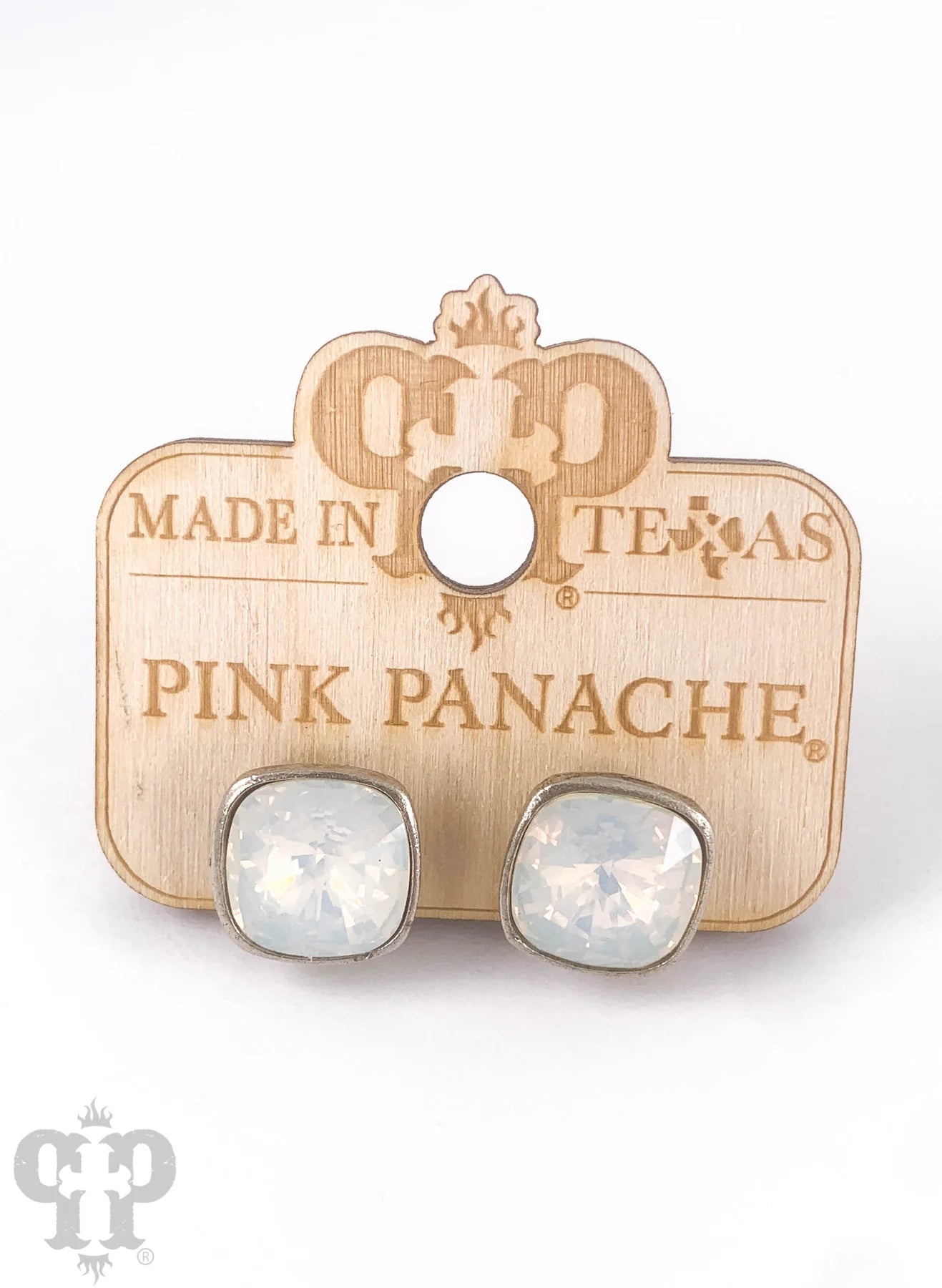 PINK PANACHE 12MM WHITE OPAL SILVER POST STUDS - E448SWO