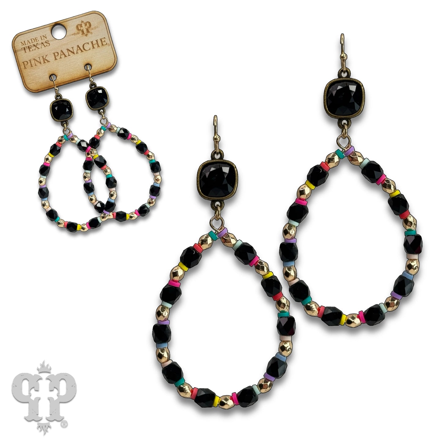 PINK PANACHE MULTI COLOR BARREL BEAD TEAR DROP EARRING - E4551BBL