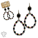 PINK PANACHE MULTI COLOR BARREL BEAD TEAR DROP EARRING - E4551BBL