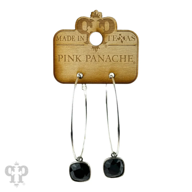 PINK PANACHE SILVER LARGE OVAL 12MM BLACK CRYSTAL EARRINGS - E482SBL