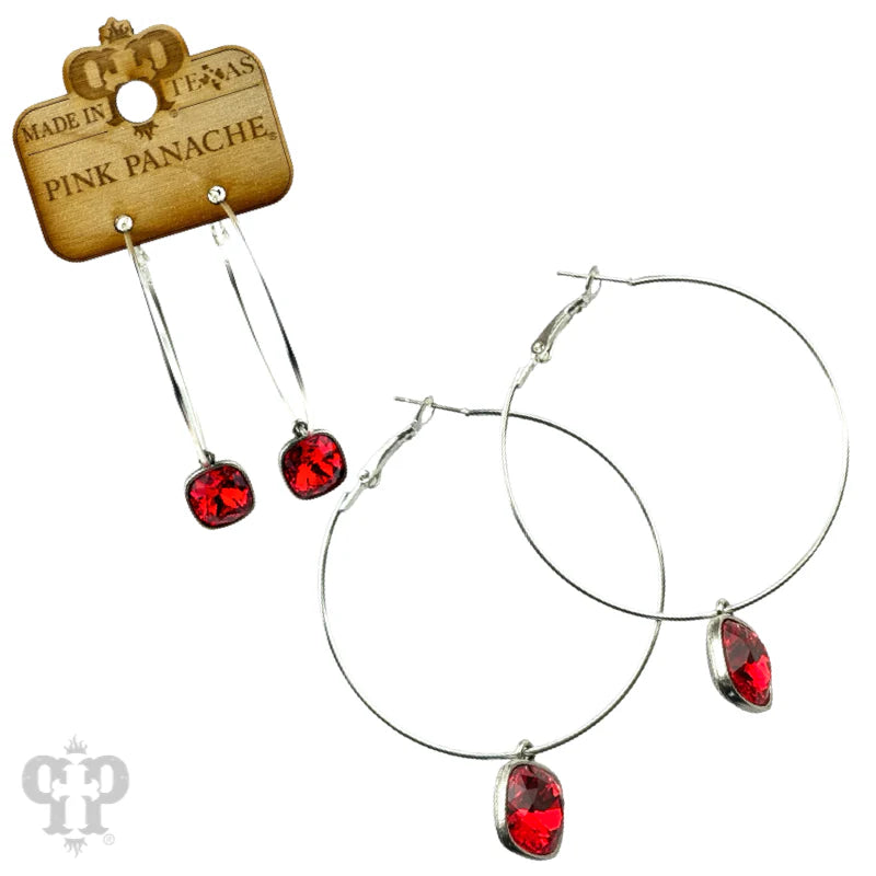 PINK PANACHE SILVER LARGE OVAL 12MM RED CRYSTAL EARRINGS - E482SR