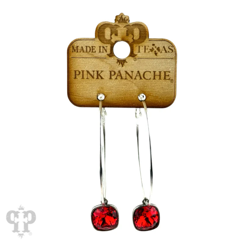 PINK PANACHE SILVER LARGE OVAL 12MM RED CRYSTAL EARRINGS - E482SR