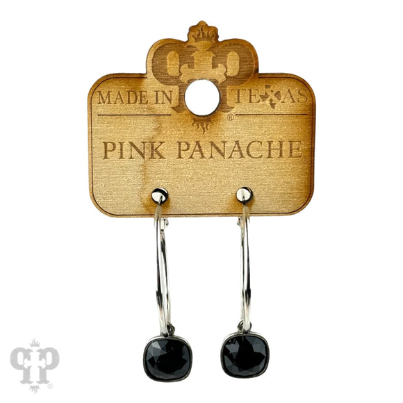 PINK PANACHE SILVER MEDIUM OVAL 10MM BLACK STONE EARRINGS - 508SBL