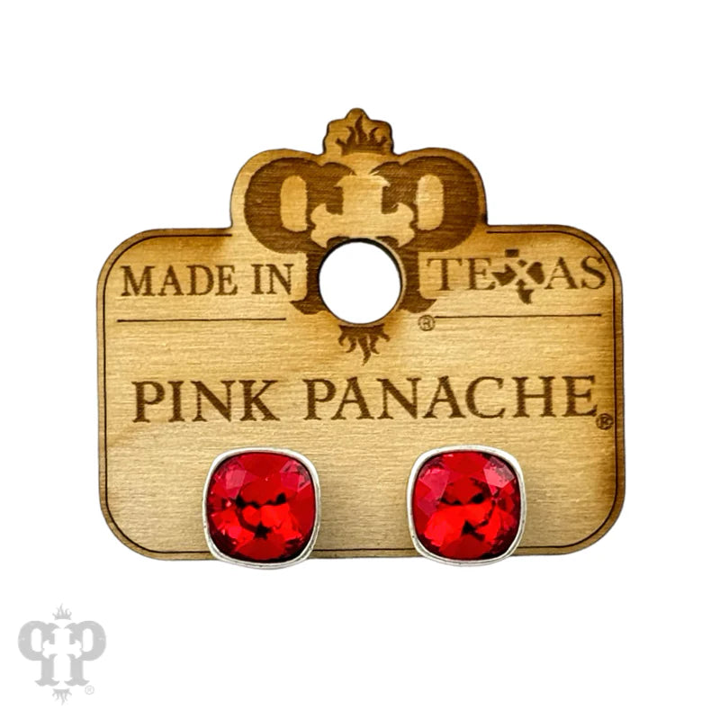 PINK PANACHE 10MM RED STONE SILVER STUD EARRING - E509SR