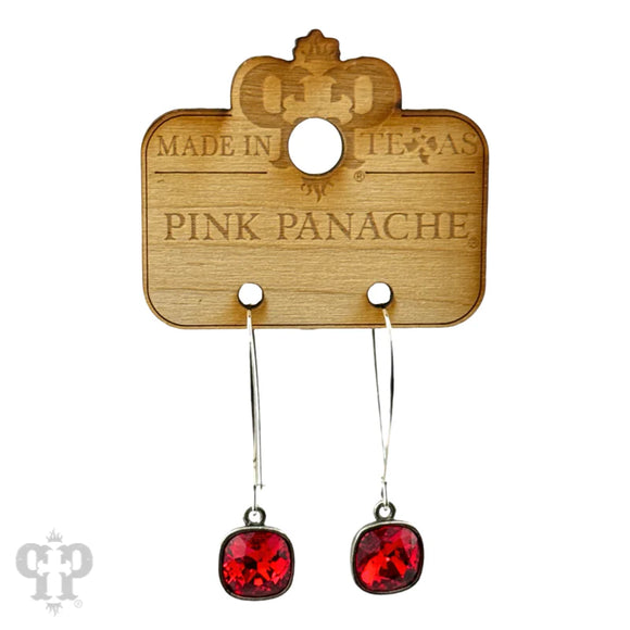 PINK PANACHE 10MM RED STONE SILVER KIDNEY WIRE EARRING - 24SR
