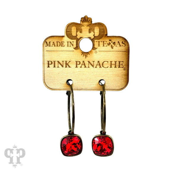 PINK PANACHE BRONZE MEDIUM OVAL 12MM RED STONE EARRINGS - 569BR