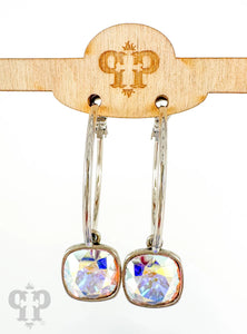 PINK PANACHE SILVER MEDIUM OVAL 12MM AB STONE EARRINGS - 569SAB