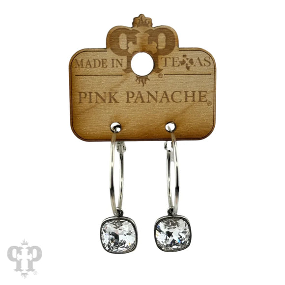 PINK PANACHE SILVER MEDIUM OVAL 12MM CLEAR STONE EARRINGS - 69SCL