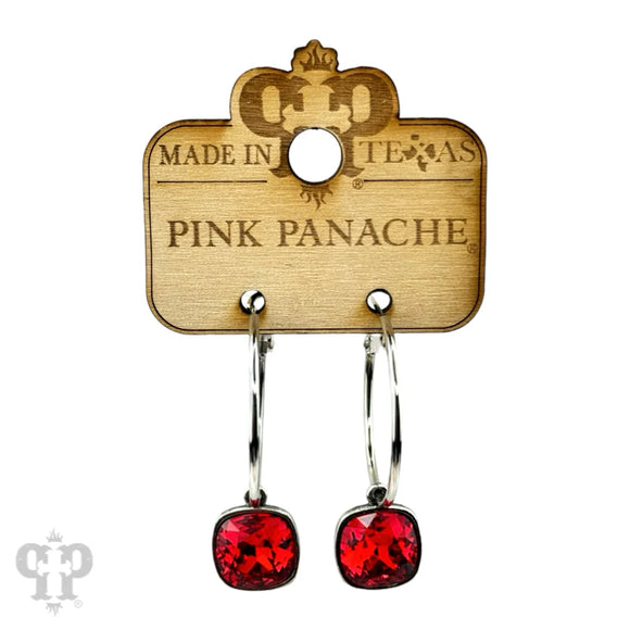 PINK PANACHE SILVER MEDIUM OVAL 12MM RED STONE EARRINGS - 569SR