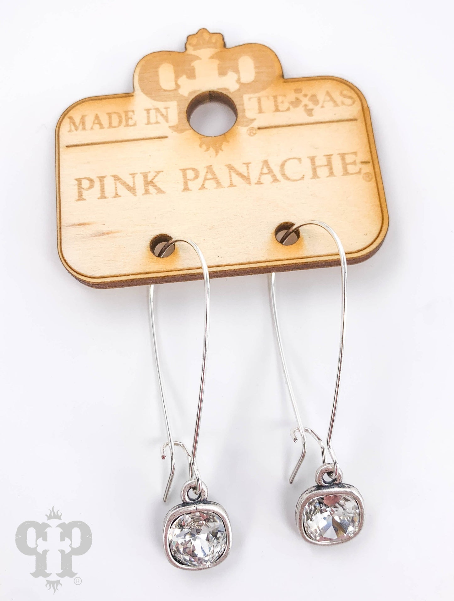PINK PANACHE 8MM SILVER CLEAR KIDNEY WIRE EARRING - E618SCL