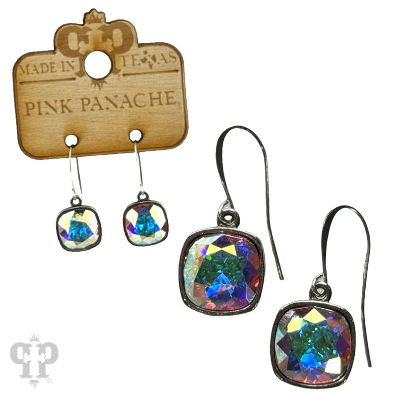 PINK PANACHE 12MM AB STONE SILVER HOOK EARRING - E627SAB