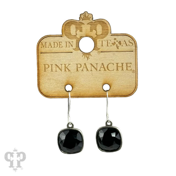 PINK PANACHE 12MM BLACK STONE SILVER HOOK EARRING - 27SBL