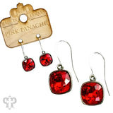PINK PANACHE 12MM RED STONE SILVER HOOK EARRING - 27SR
