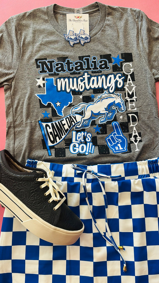 NATALIA MUSTANGS GAME DAY TEE - DEEP HEATHER