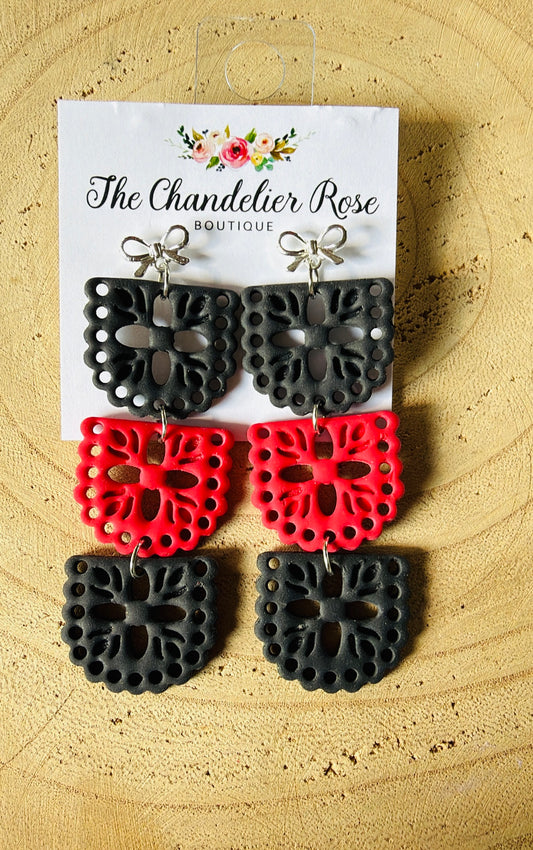 Red and Black Papel Picado Earrings