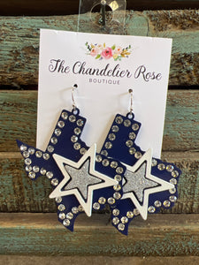 RHINESTONE NAVY TEXAS SHAPE STAR HOOK EARRINGS